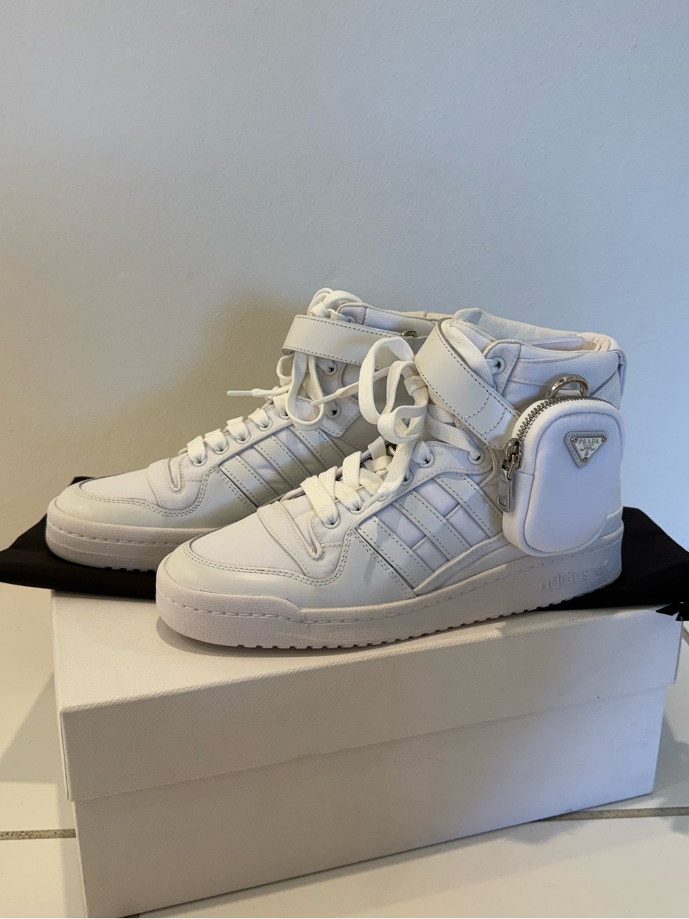 PRADA x ADIDAS Forum High Top White Sneakers - US W9 - 💯 AUTHENTIC